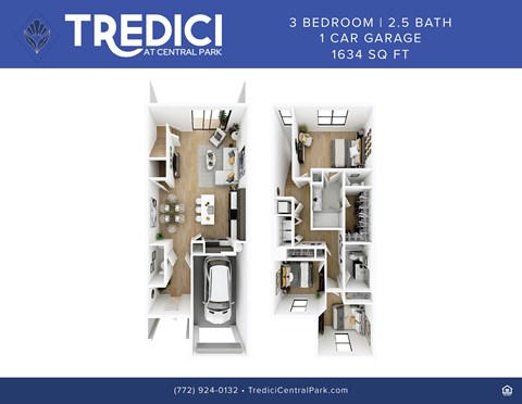 3 BDR 2.5 Bath Townhome with 1 car garage 1634 sq ft